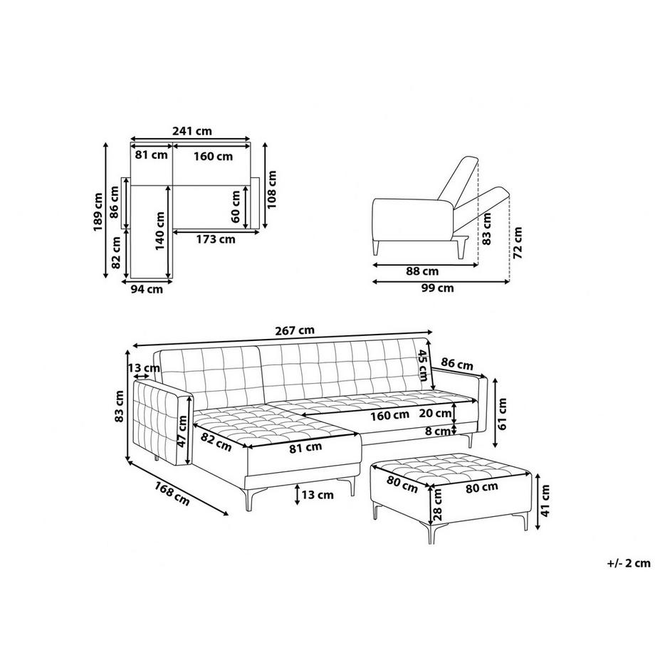 Beliani Rechtsseitiges Ecksofa mit Ottomane aus Samtstoff  ABERDEEN  