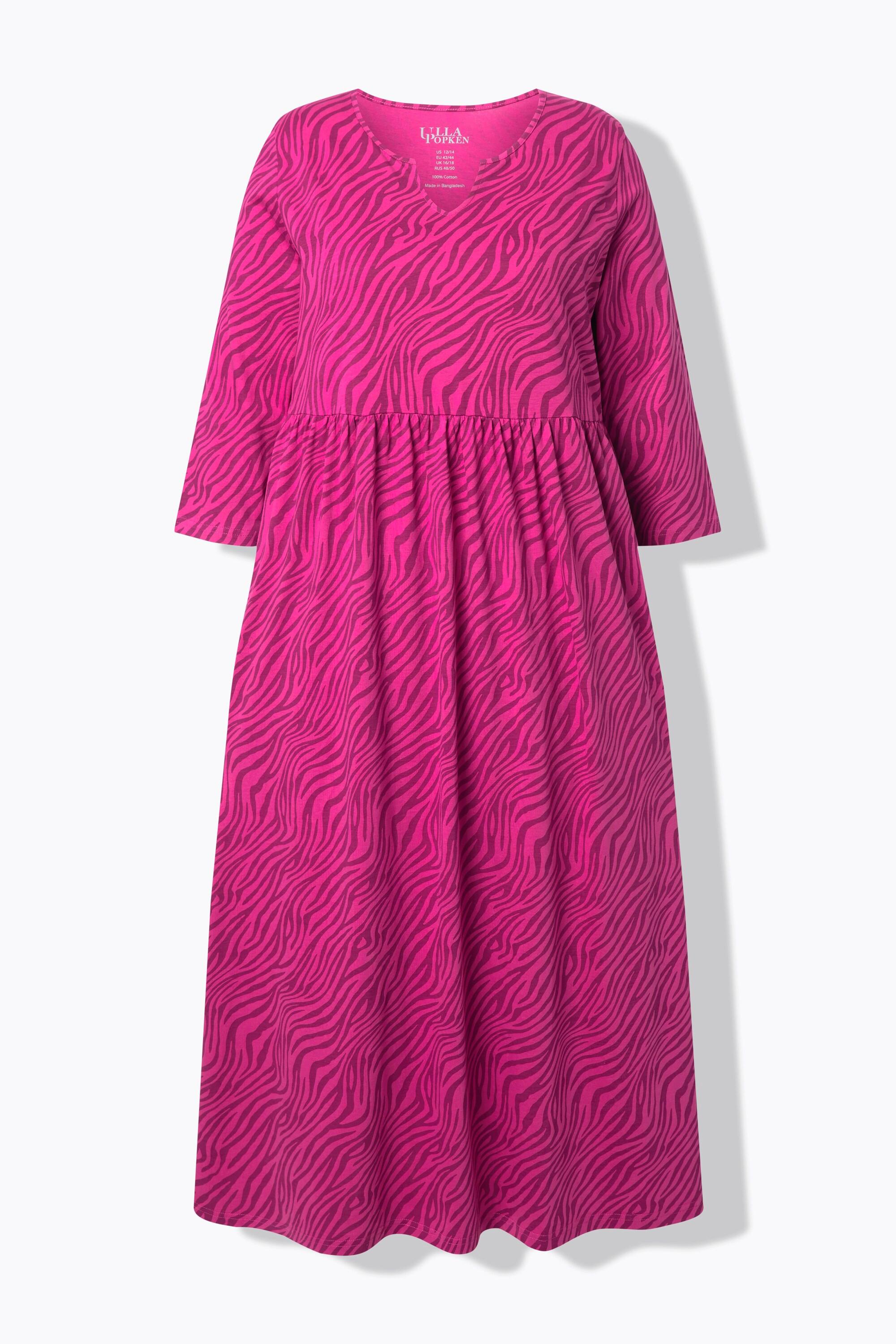 Ulla Popken Abito lungo in jersey linea ad A scollo a tunica manica 3/4  