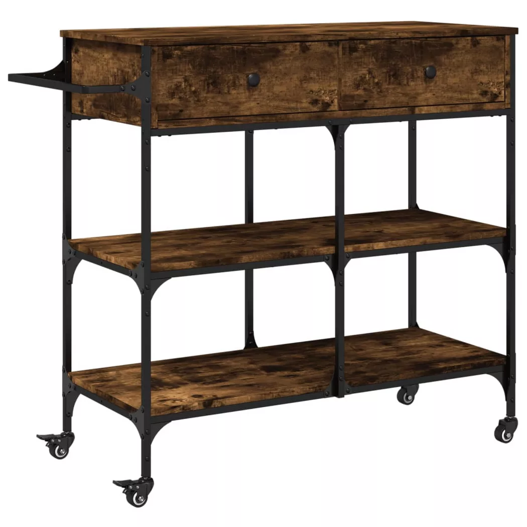 Chariot de cuisine chêne fumé 105x42x95 cm bois d ingénierie