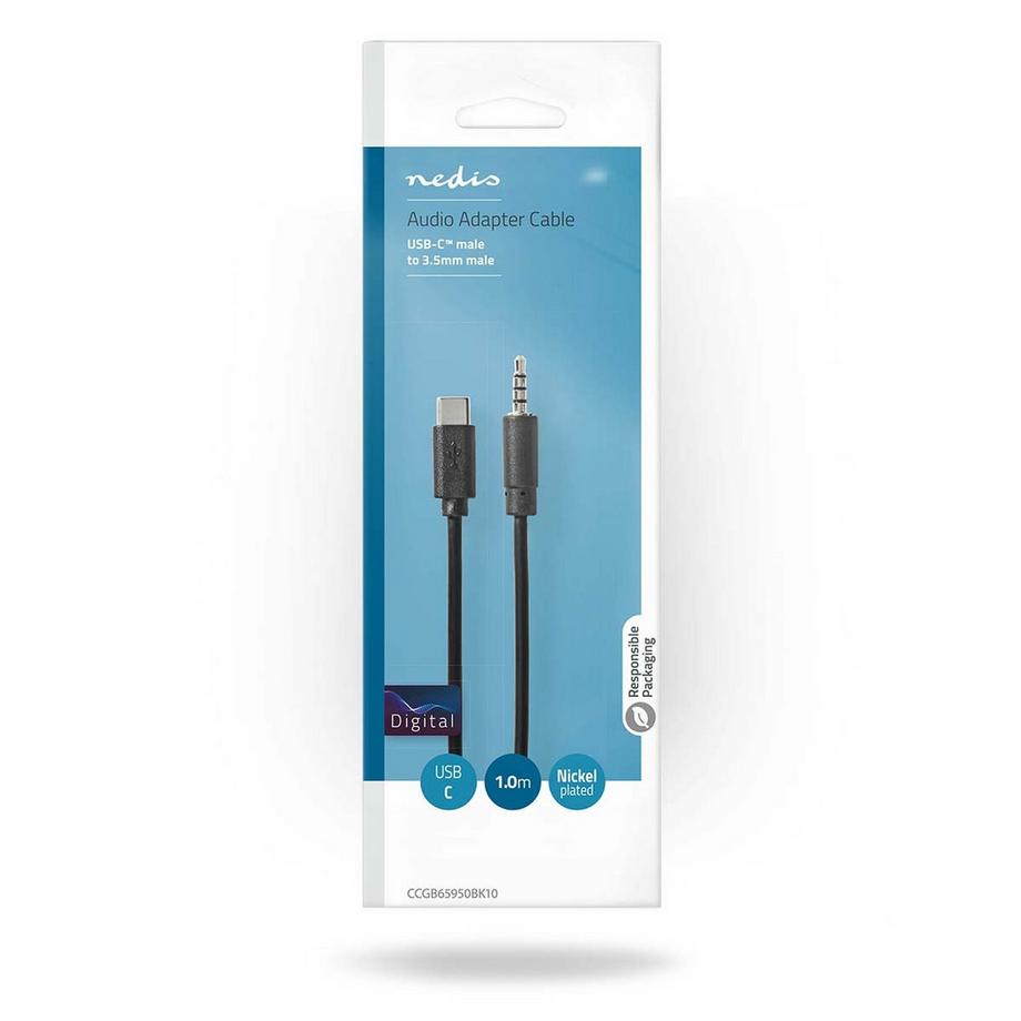 Nedis  Adaptateur USB-C™ | USB 2.0 | USB-C™ mâle | 3.5 mm mâle | 1.00 m | Rond | Nickelé | PVC | Noir | Boîte 