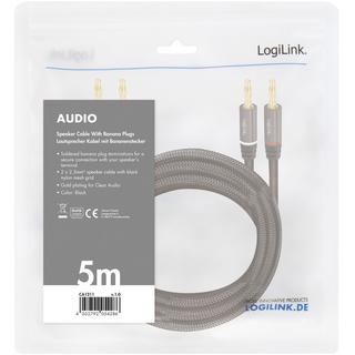 LogiLink  Lautsprecherkabel 2x2,5 mm² mit Bananensteckern Schwarz 5 Meter 