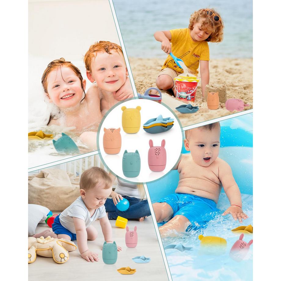 Activity-board  Badespielzeug, 7 Stück Silikon-Badetiere, Badespielzeug Baby 