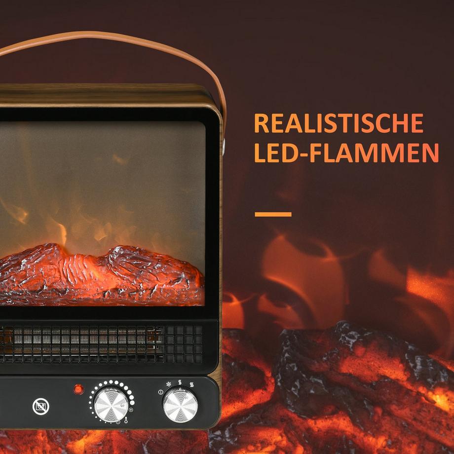 Northio  Cheminée Électrique À Effet Flamme, Cheminée Sur Pied Silencieuse Avec Poignée, Cheminée Orientable, Chauffage Intérieur 750/1500W Avec Protection Contre La Surchauffe 