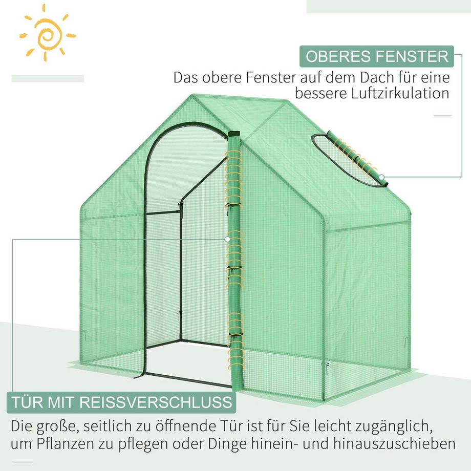 Northio Foliengewächshaus Tomatengewächshaus Treibhaus Frühbeet Mit Fenster Und Tür Grün Stahl Pvc-Kunststoff 180 X 100 X 168 Cm  