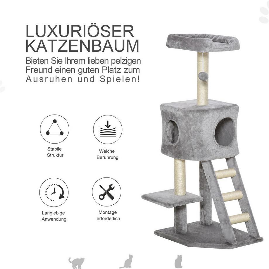 Northio  Kratzbaum Mit Katzenhöhle Und Leiter, Mehrstufig, E1 Mdf Sisal, Hellgrau, 60X48X122Cm 