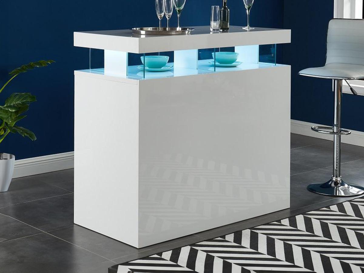 Vente-unique Meuble de bar avec LEDS en MDF blanc laqué - FABIO II  