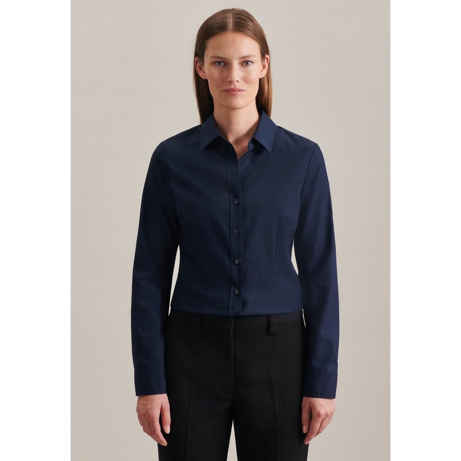 Hemdbluse Uni Langarm Kragen