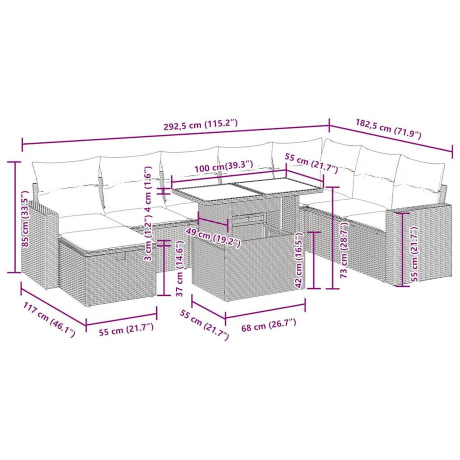 VidaXL Ensemble de canapés de jardin rotin synthétique  