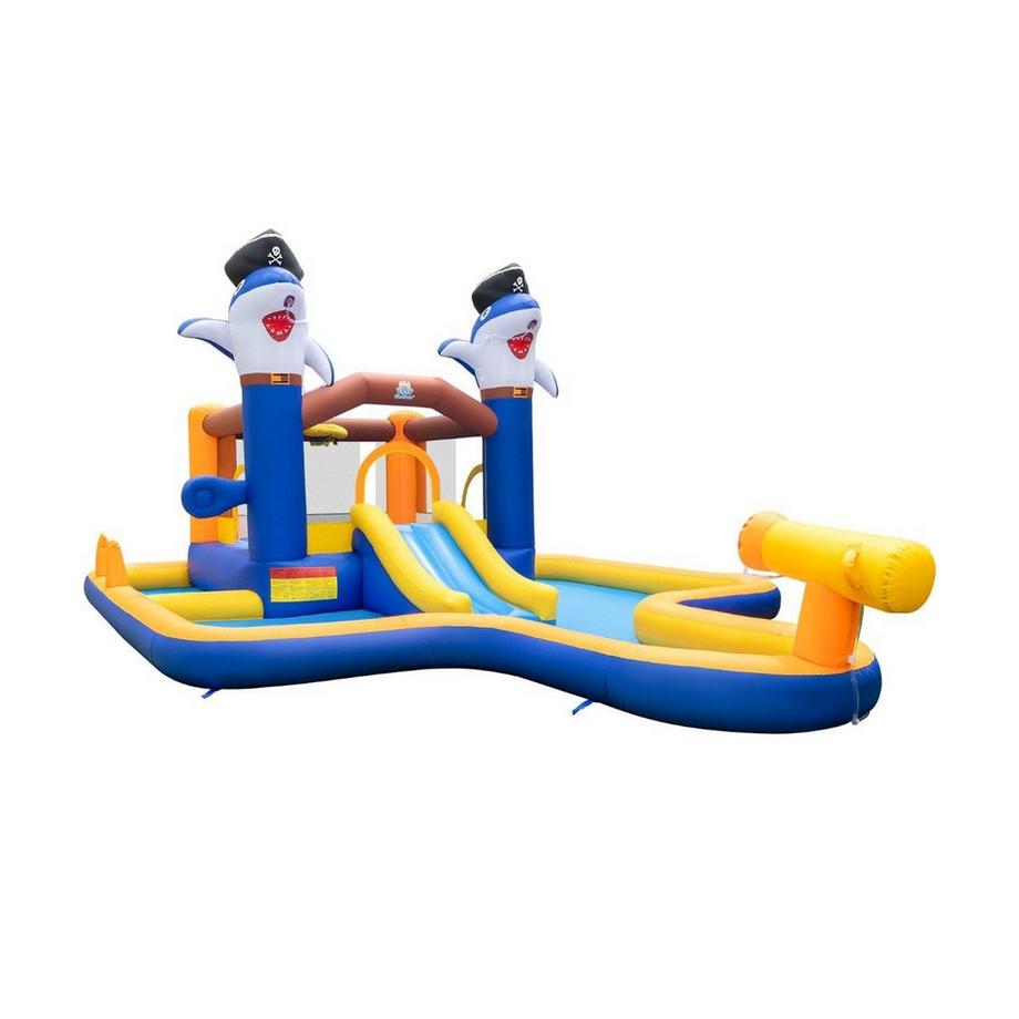 B2X  7-in-1 Wasserrutschenpark aufblasbares Hüpfhaus mit Spritzpool 578 x 408 x 250 cm 