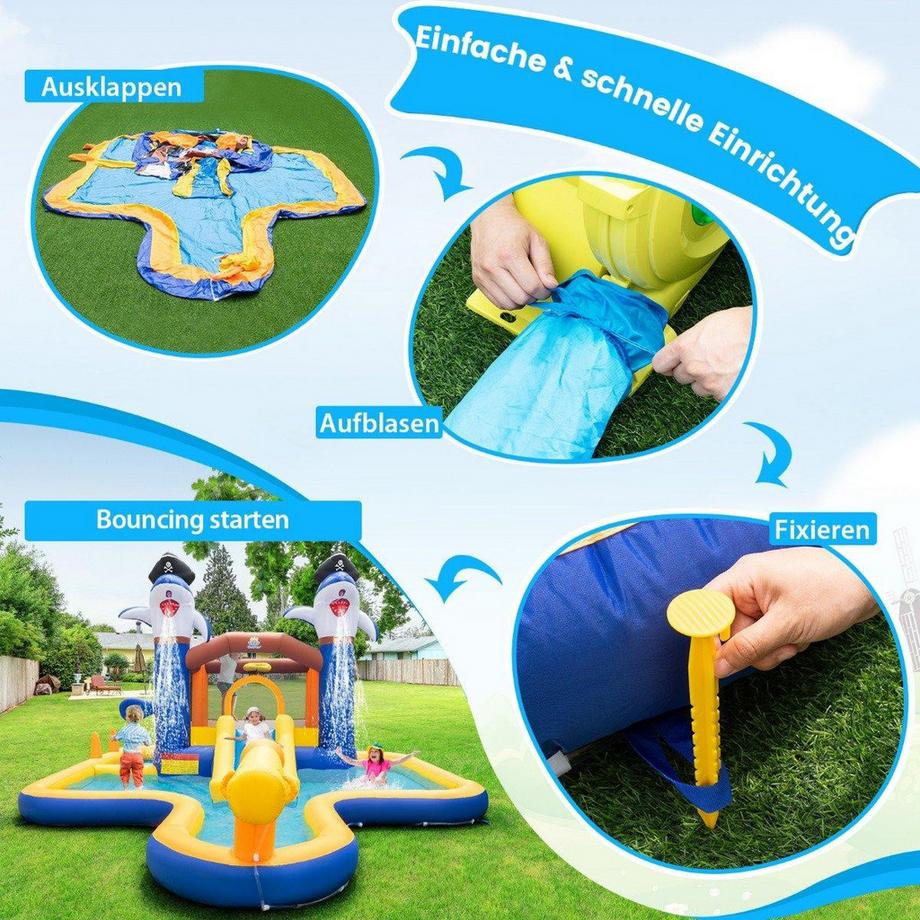B2X  7-in-1 Wasserrutschenpark aufblasbares Hüpfhaus mit Spritzpool 578 x 408 x 250 cm 