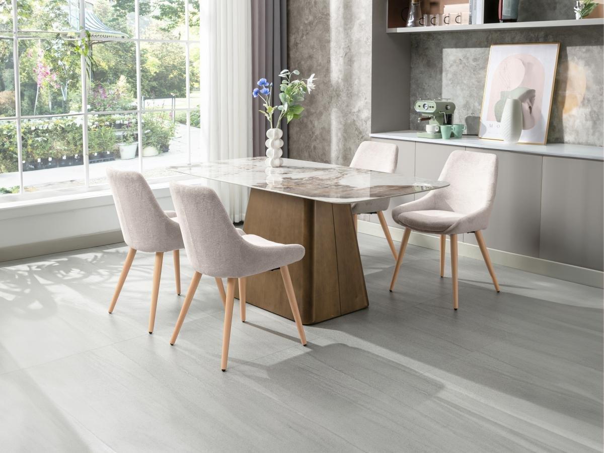 Vente-unique Sedia in Tessuto e Faggio Beige - Lotto di 6 - MASURIE  