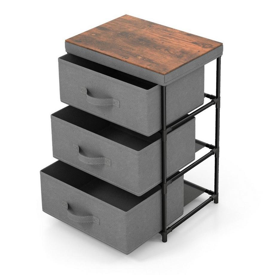 B2X Comodino con cassetti in tessuto Tavolino con struttura in metallo Grigio 40 x 30 x 62 cm  