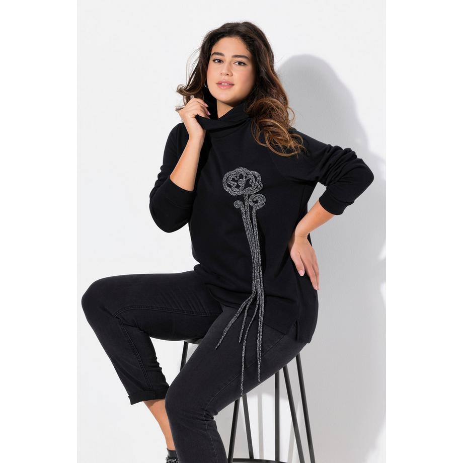 Ulla Popken Sweat Motif Floral Col Montant Manches Longues  