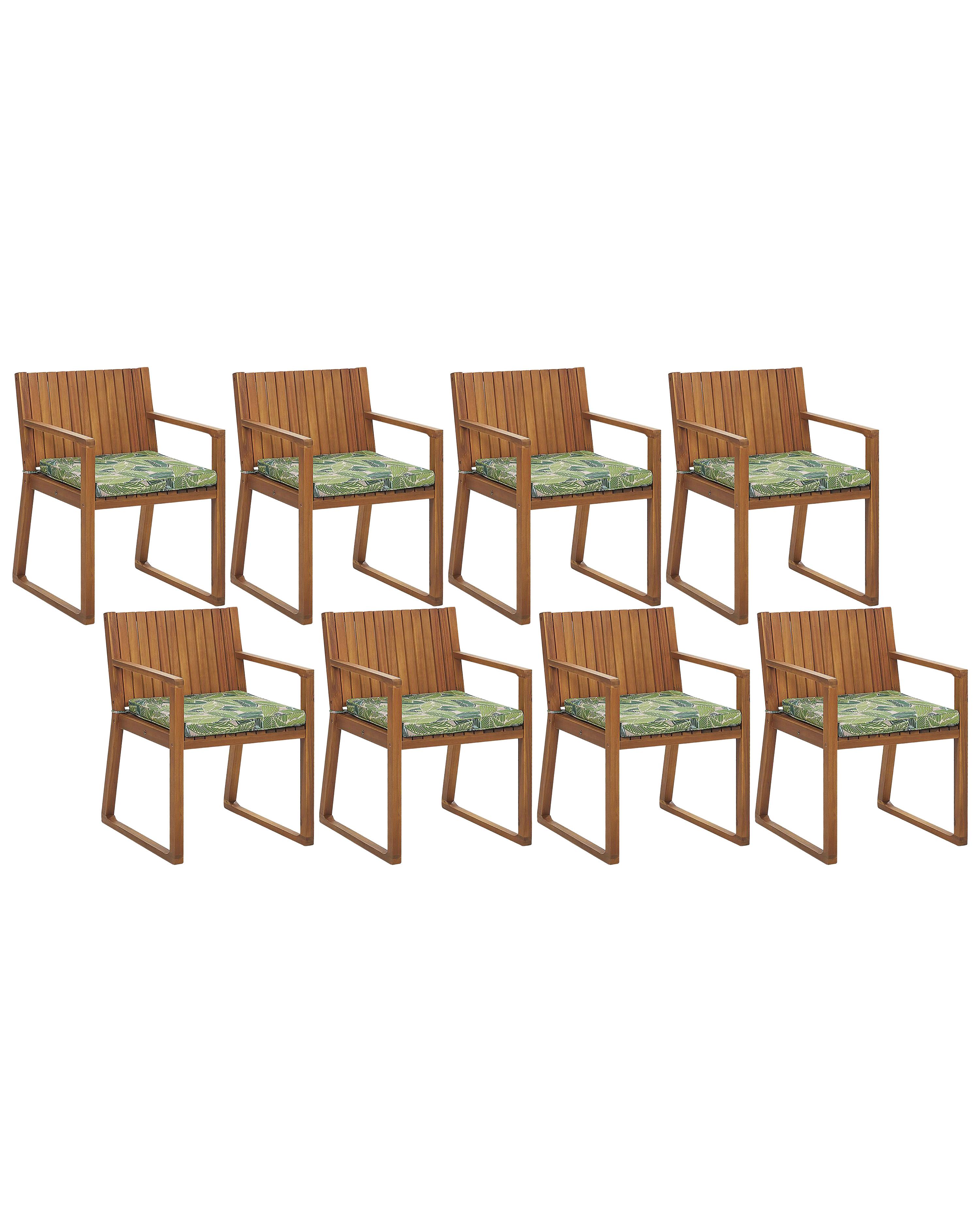 Beliani Lot de 8 chaises avec coussins en Acacia Traditionnel SASSARI  