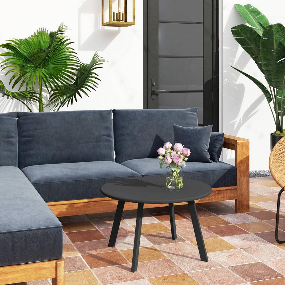 Northio Beistelltisch Balkontisch aus Metall Rund Kaffeetisch wetterfest Gartentisch pflegeleicht Sofatisch Outdoor Tisch für Balkon Garten Terrasse Veranda Wohnzimmer Ø70 x 42H cm Schwarz Aosom  