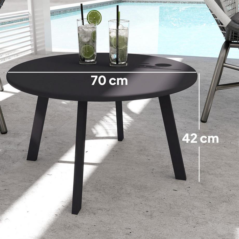 Northio Beistelltisch Balkontisch aus Metall Rund Kaffeetisch wetterfest Gartentisch pflegeleicht Sofatisch Outdoor Tisch für Balkon Garten Terrasse Veranda Wohnzimmer Ø70 x 42H cm Schwarz Aosom  