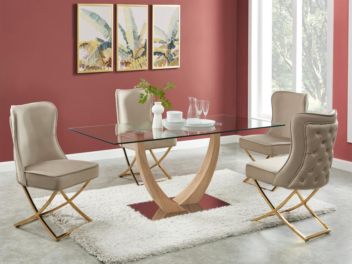 PASCAL MORABITO Stuhl 6er-Set - Samt & goldfarbener Edelstahl - Beige - MARELANO von Pascal MORABITO  