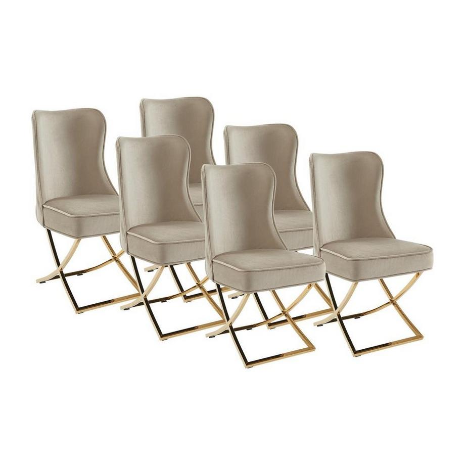 Lot de 6 chaises en velours et acier inoxydable doré - Beige - MARELANO de Pascal MORABITO