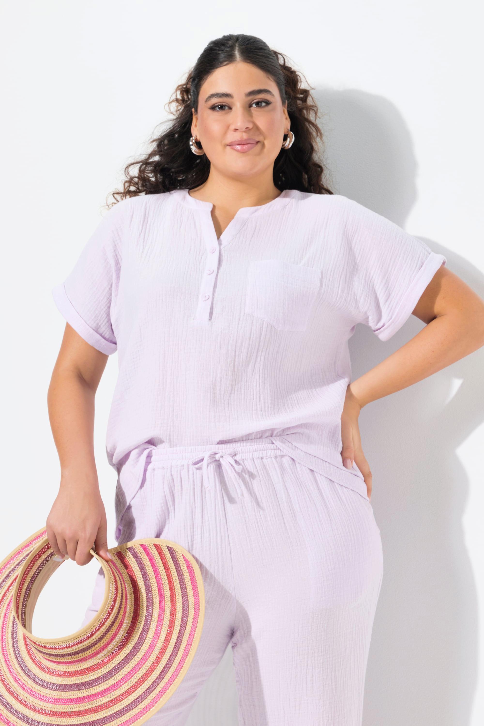 Ulla Popken Blusa Tunica Oversize in Mussola Mezza Manica  