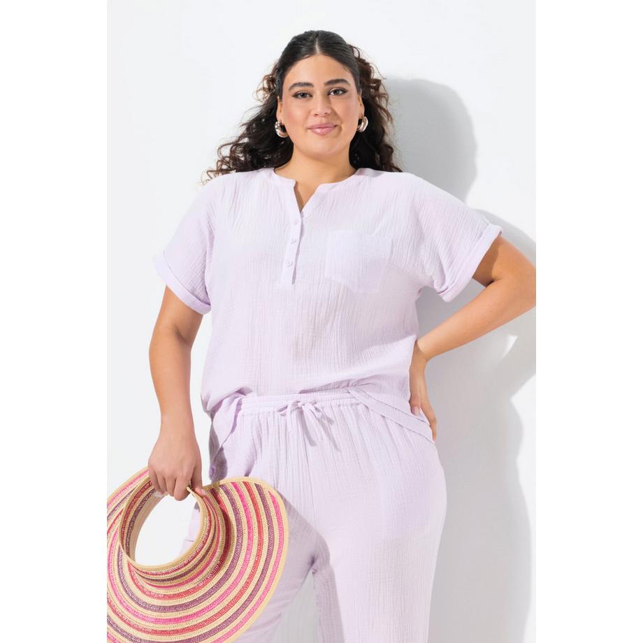 Ulla Popken Blouse Tunique Oversize en Mousseline Manches Courtes  