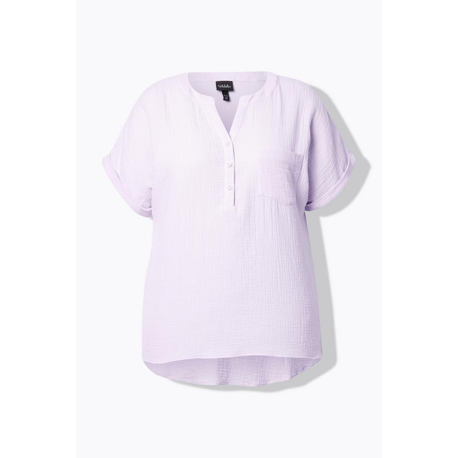 Ulla Popken Blouse Tunique Oversize en Mousseline Manches Courtes  