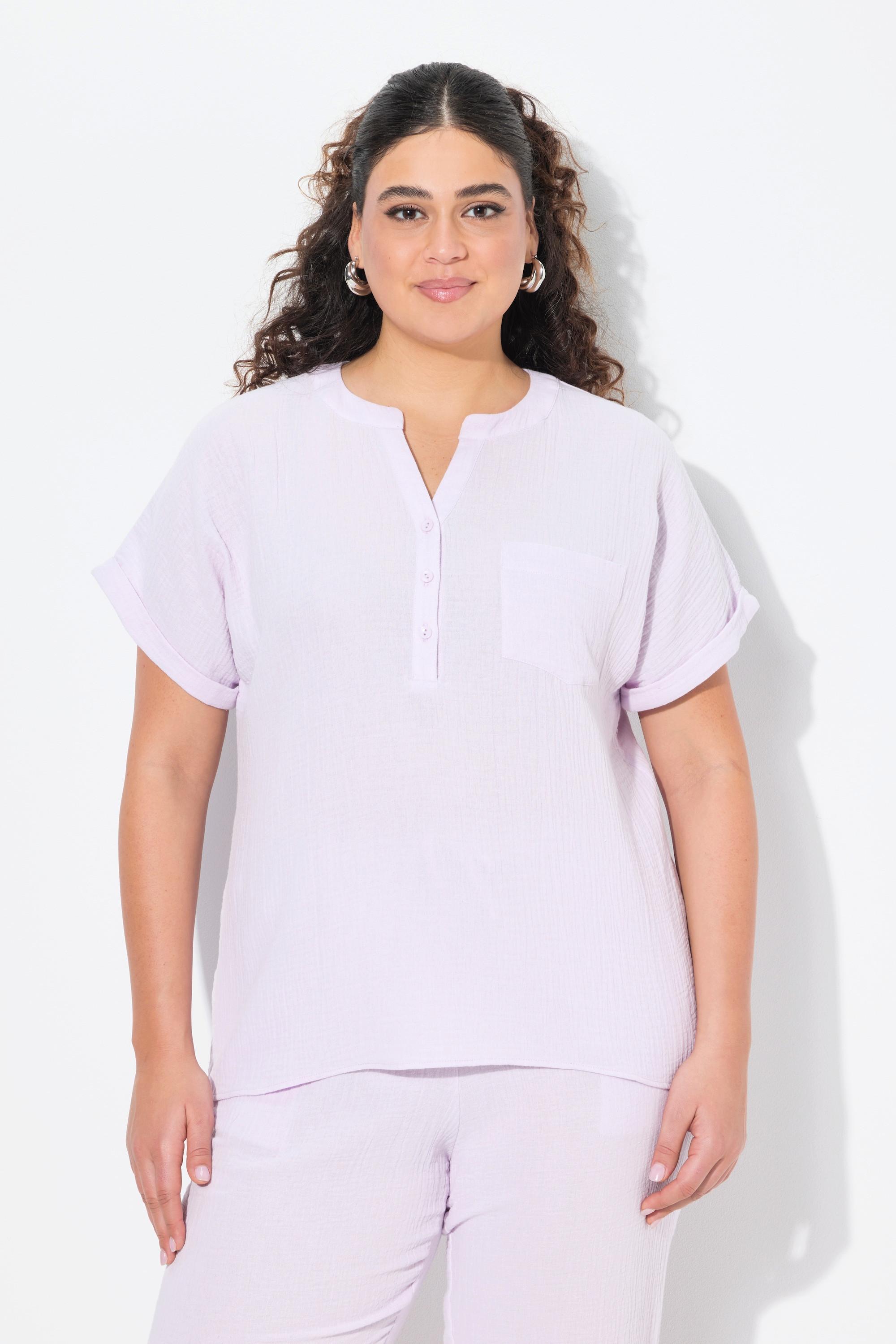 Ulla Popken Blusa Tunica Oversize in Mussola Mezza Manica  
