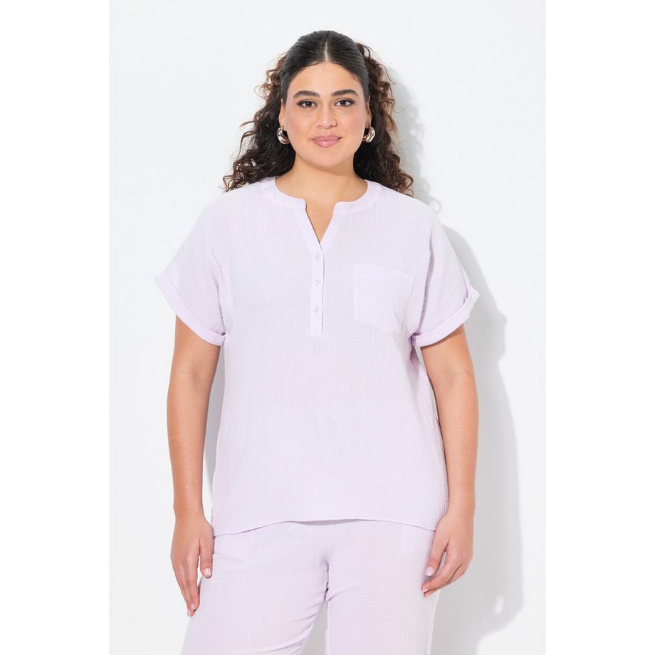 Ulla Popken Blouse Tunique Oversize en Mousseline Manches Courtes  