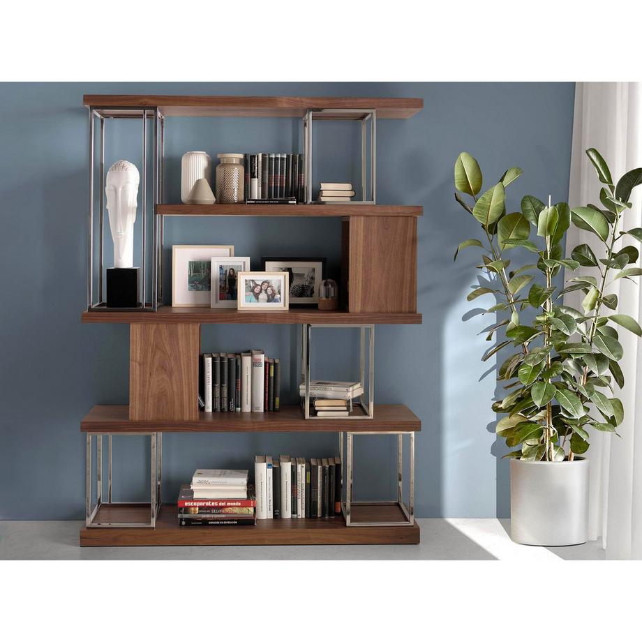 ANGEL CERDA Regal aus Nussbaum und verchromtem Edelstahl  