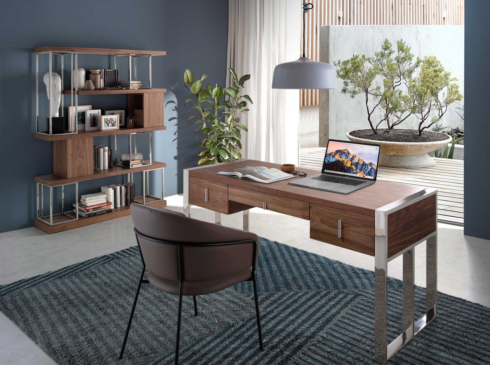 ANGEL CERDA Scaffalatura in noce e acciaio cromato  