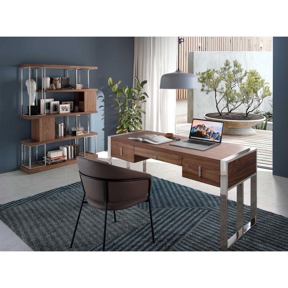 ANGEL CERDA Regal aus Nussbaum und verchromtem Edelstahl  