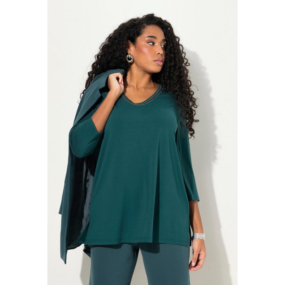 Ulla Popken T-shirt Strass Linea A Scollo V Maniche Lunghe  