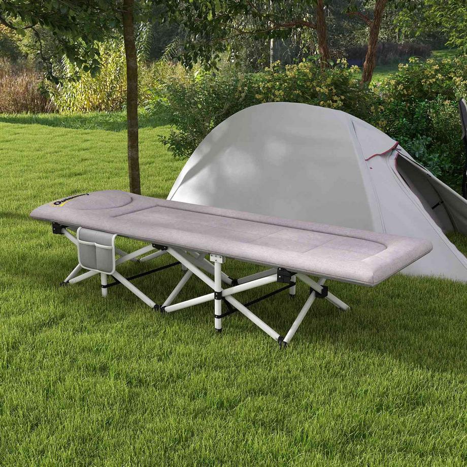 Northio  Feldbett, Faltbares Campingbett Mit Aufbewahrungstasche, Campingliege Mit Tragetasche, Bis 200 Kg Belastbar, Oxford, Grau, 200 X 65 X 42 Cm 