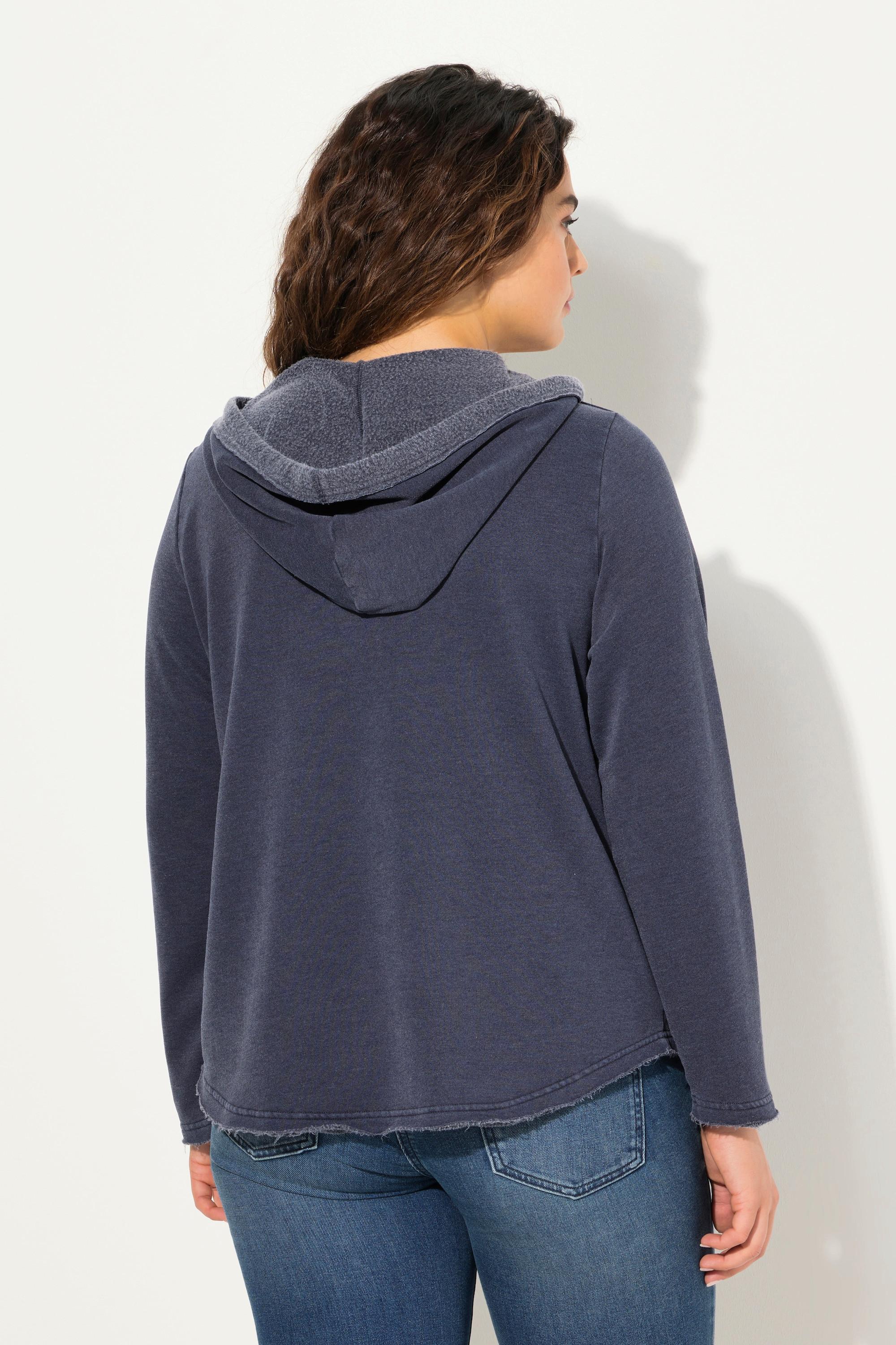 Ulla Popken  Hoodie, offenkantig, Kapuze, V-Ausschnitt, Langarm 