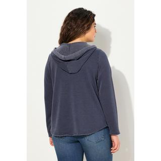 Ulla Popken  Hoodie, offenkantig, Kapuze, V-Ausschnitt, Langarm 