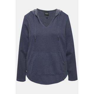 Ulla Popken  Sweat-shirt à capuche, manches longues et encolure en V, bords francs 