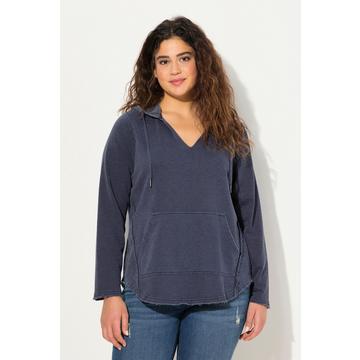 Maglia con orli non rifiniti, cappuccio, scollo a V e maniche lunghe