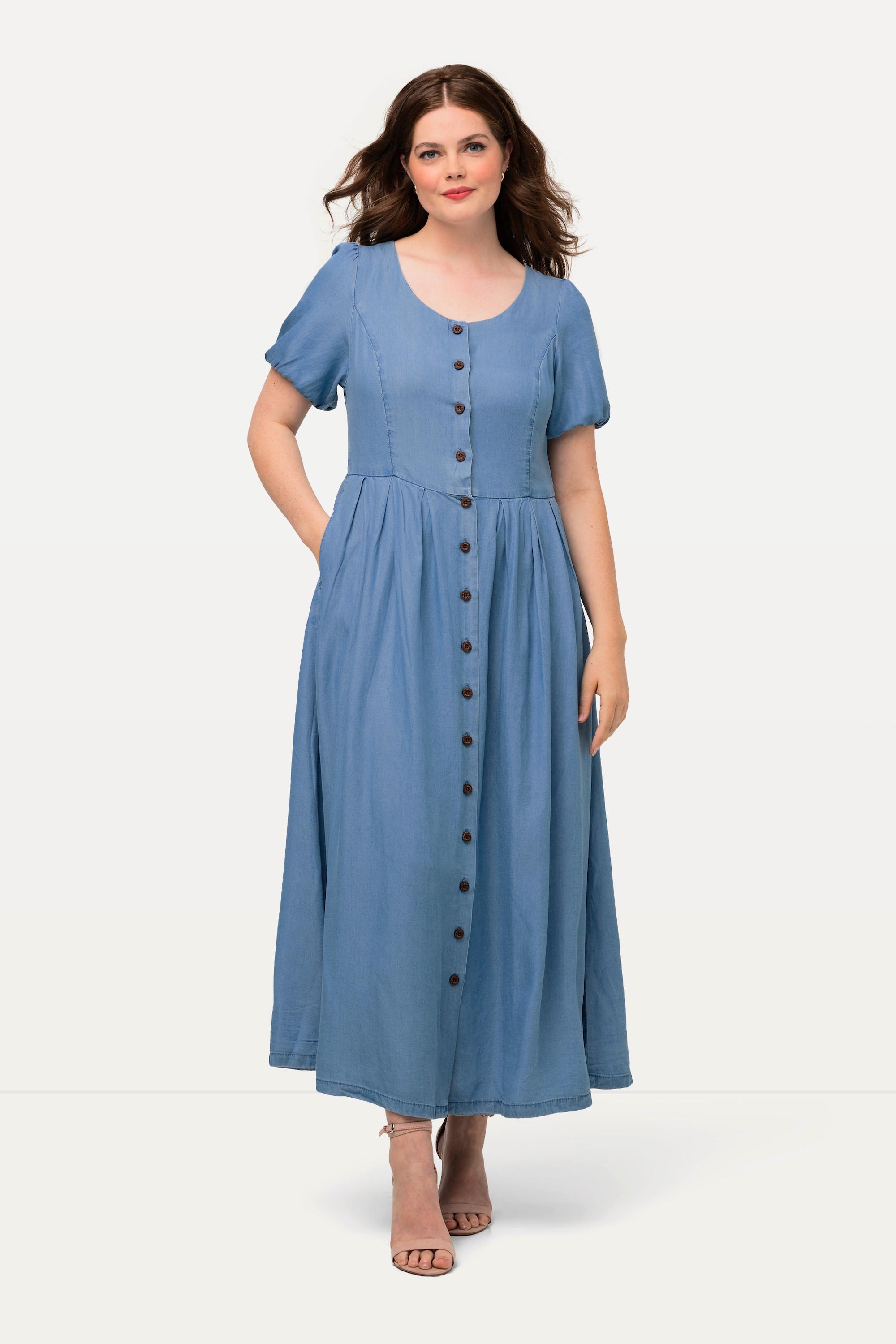 Ulla Popken Abito Dirndl Effetto Jeans Scollo a Cuore Mezza Manica  