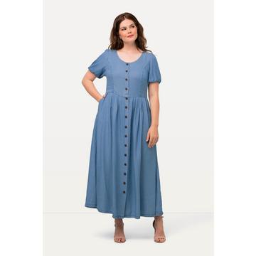 Abito in stile Tracht con effetto jeans, scollo a cuore e mezze maniche