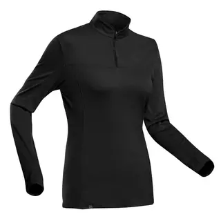 FORCLAZ T-shirt mérinos manches longues col zip femme - MT500  Noir
