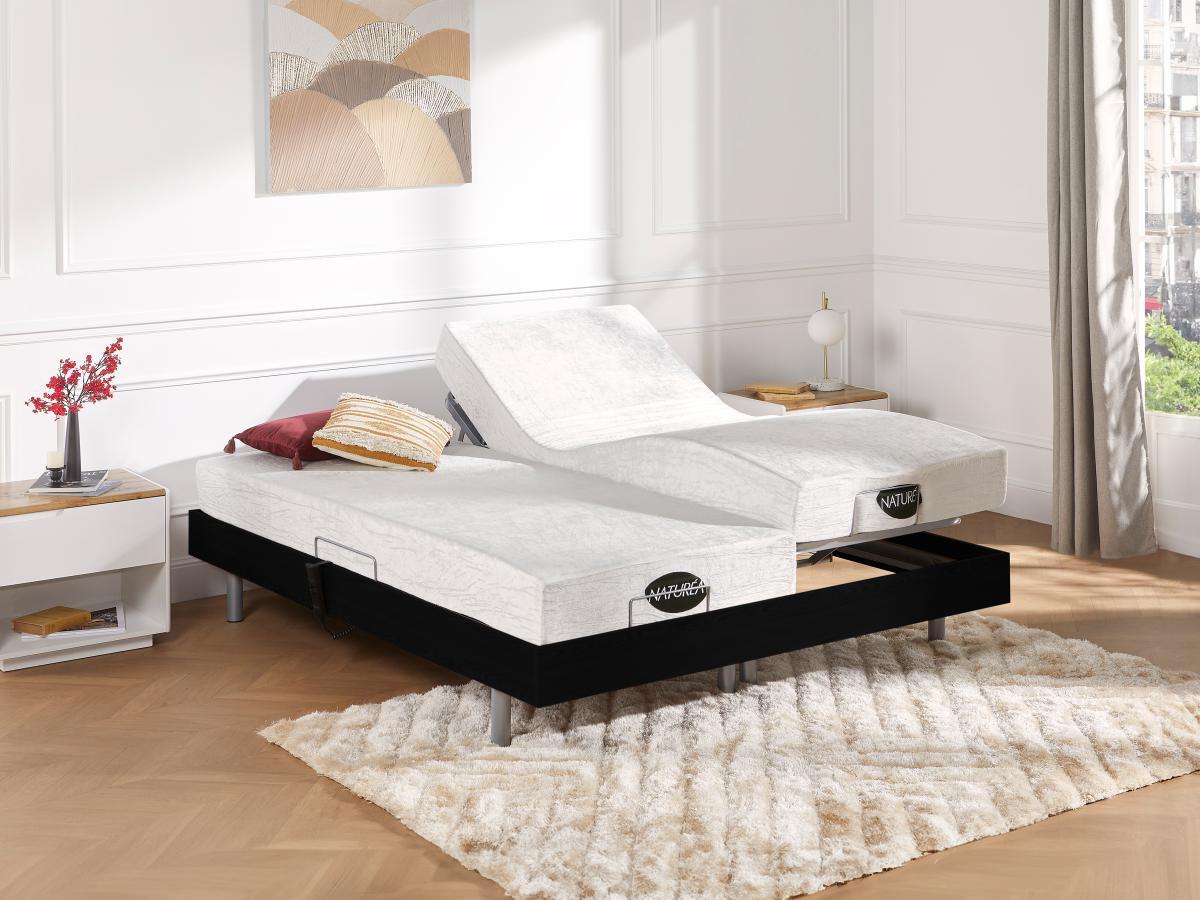 NATUREA Lit électrique relaxation tout plots matelas mémoire de forme bambou LYSIS III de NATUREA moteurs OKIN 2  