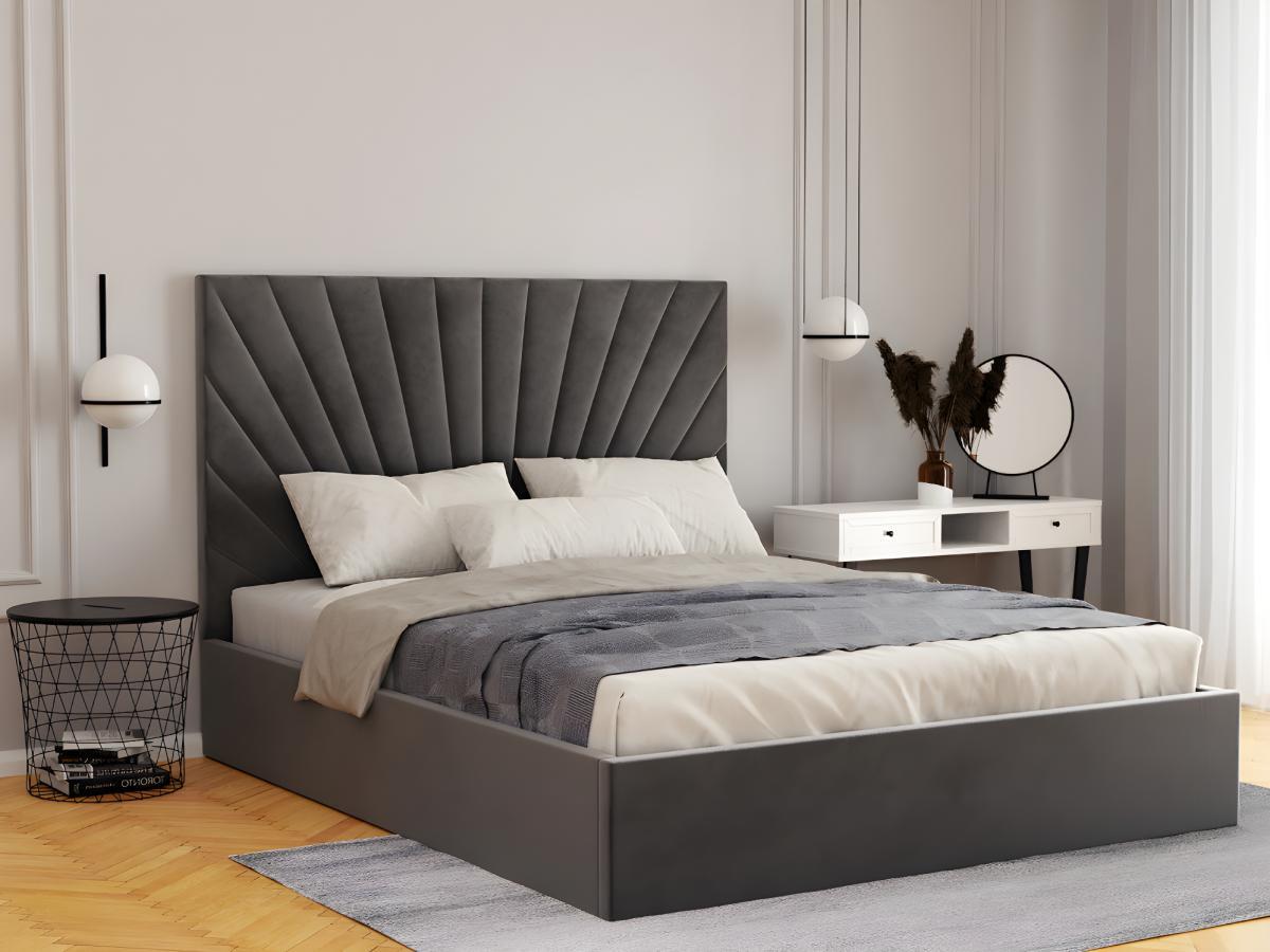 PASCAL MORABITO Lit coffre 140 x 190 cm - Velours - Gris anthracite + Matelas - RILIODA de Pascal Morabito  