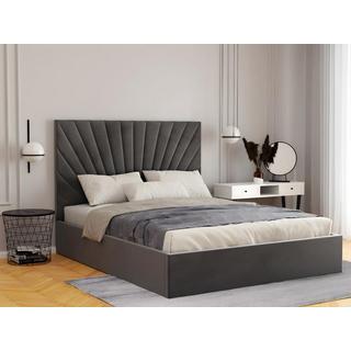 PASCAL MORABITO Lit coffre 140 x 190 cm - Velours - Gris anthracite + Matelas - RILIODA de Pascal Morabito  