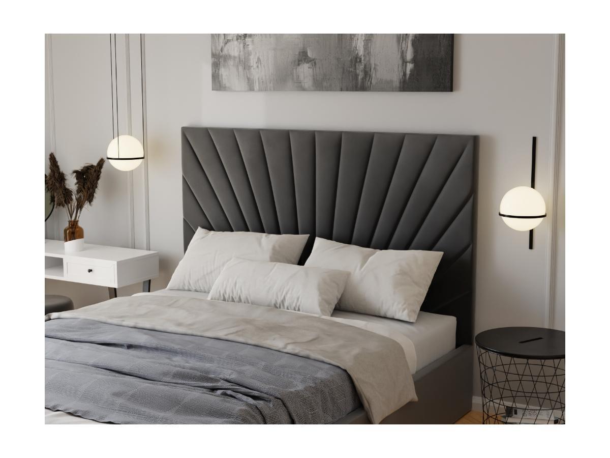 PASCAL MORABITO Lit coffre 140 x 190 cm - Velours - Gris anthracite + Matelas - RILIODA de Pascal Morabito  