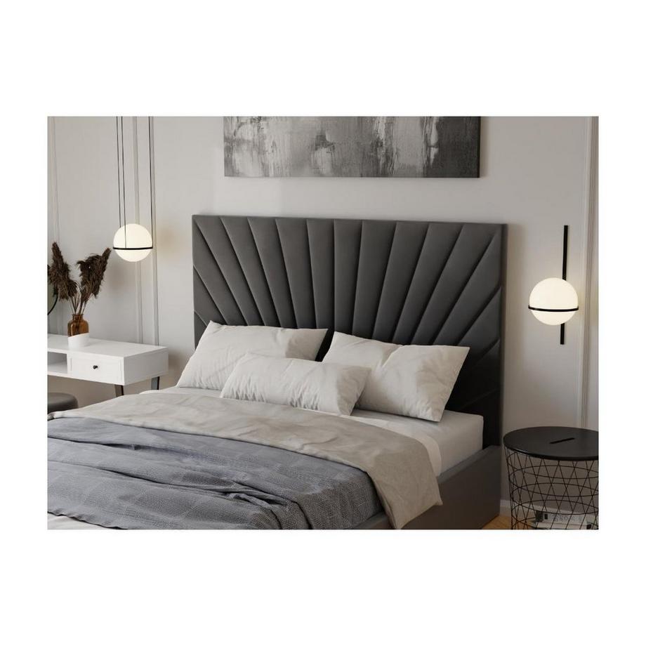 Vente-unique Lit coffre 140 x 190 cm - Velours - Gris anthracite + Matelas - RILIODA de Pascal Morabito  