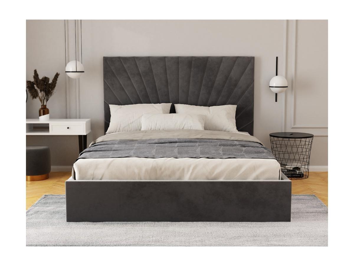 PASCAL MORABITO Lit coffre 140 x 190 cm - Velours - Gris anthracite + Matelas - RILIODA de Pascal Morabito  