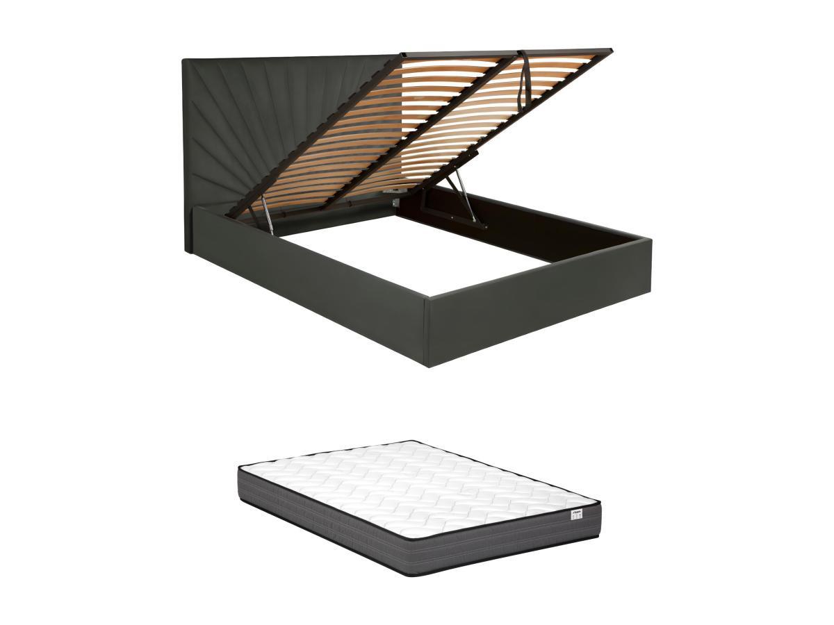 PASCAL MORABITO Lit coffre 140 x 190 cm - Velours - Gris anthracite + Matelas - RILIODA de Pascal Morabito  