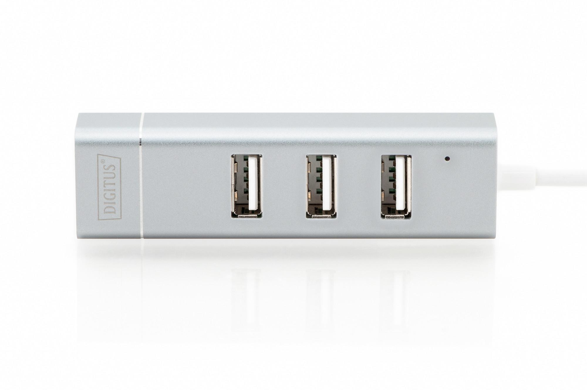 Digitus  USB Typ-C™ 3-Port Hub + Fast Ethernet LAN-Adapter 