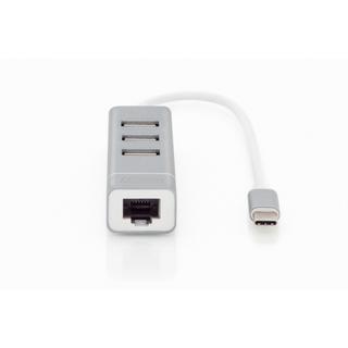 Digitus  Hub USB 2.0 3 porte e adattatore LAN Fast Ethernet con connettore Type-C™ 