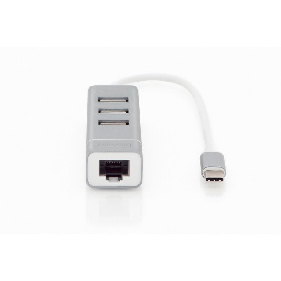 Digitus  Hub USB 2.0 3 porte e adattatore LAN Fast Ethernet con connettore Type-C™ 