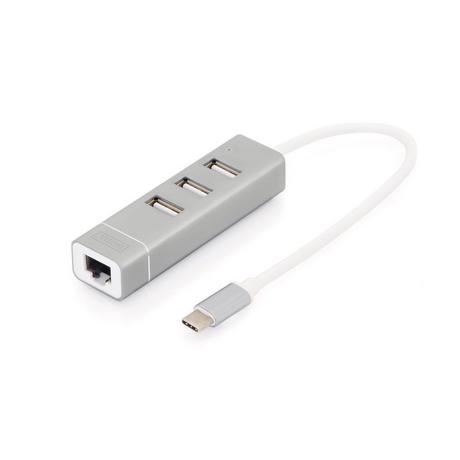Digitus  USB Typ-C™ 3-Port Hub + Fast Ethernet LAN-Adapter 